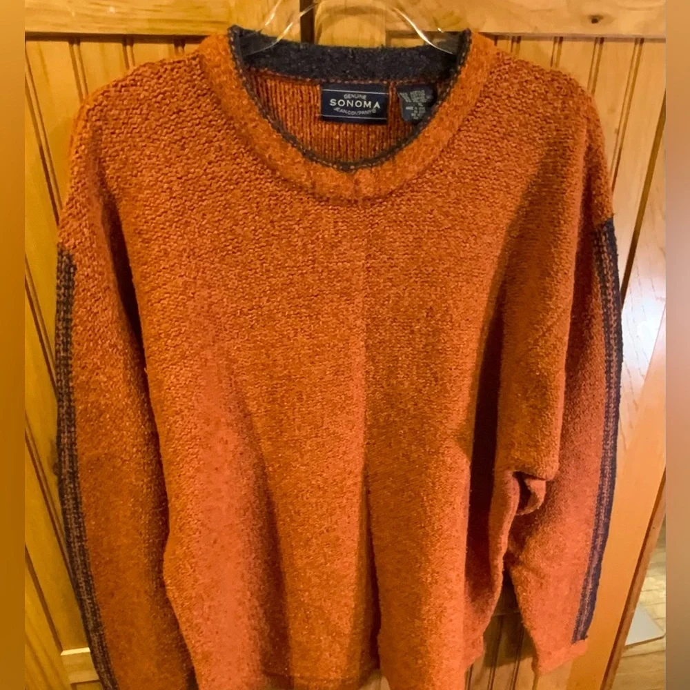 Sonoma Men's Rust and Navy Crewneck Sweater